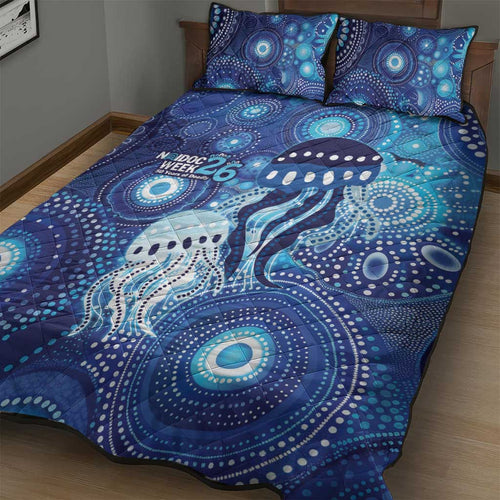 NAIDOC Deadly 50 Years Quilt Bed Set Jellyfish Aboriginal Culture Inspired Blue