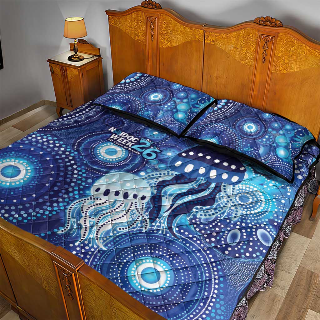 NAIDOC Deadly 50 Years Quilt Bed Set Jellyfish Aboriginal Culture Inspired Blue