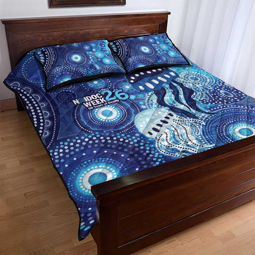 NAIDOC Deadly 50 Years Quilt Bed Set Jellyfish Aboriginal Culture Inspired Blue