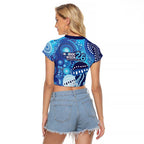 NAIDOC Deadly 50 Years Raglan Cropped T Shirt Jellyfish Aboriginal Culture Inspired Blue