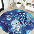 NAIDOC Deadly 50 Years Round Carpet Jellyfish Aboriginal Culture Inspired Blue