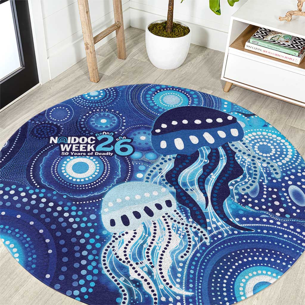 NAIDOC Deadly 50 Years Round Carpet Jellyfish Aboriginal Culture Inspired Blue