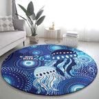 NAIDOC Deadly 50 Years Round Carpet Jellyfish Aboriginal Culture Inspired Blue