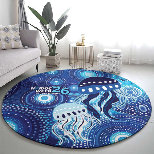 NAIDOC Deadly 50 Years Round Carpet Jellyfish Aboriginal Culture Inspired Blue