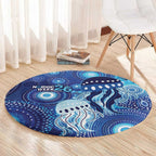 NAIDOC Deadly 50 Years Round Carpet Jellyfish Aboriginal Culture Inspired Blue