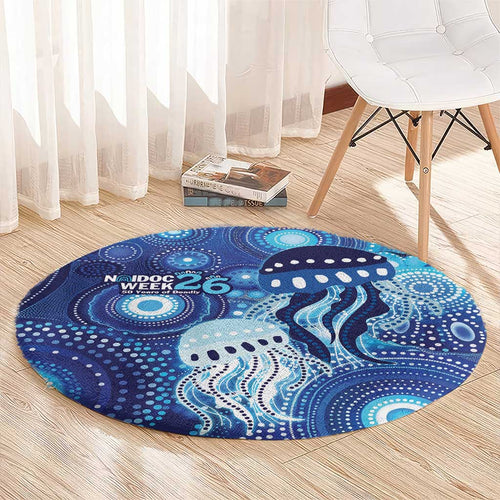 NAIDOC Deadly 50 Years Round Carpet Jellyfish Aboriginal Culture Inspired Blue