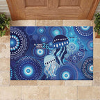 NAIDOC Deadly 50 Years Rubber Doormat Jellyfish Aboriginal Culture Inspired Blue