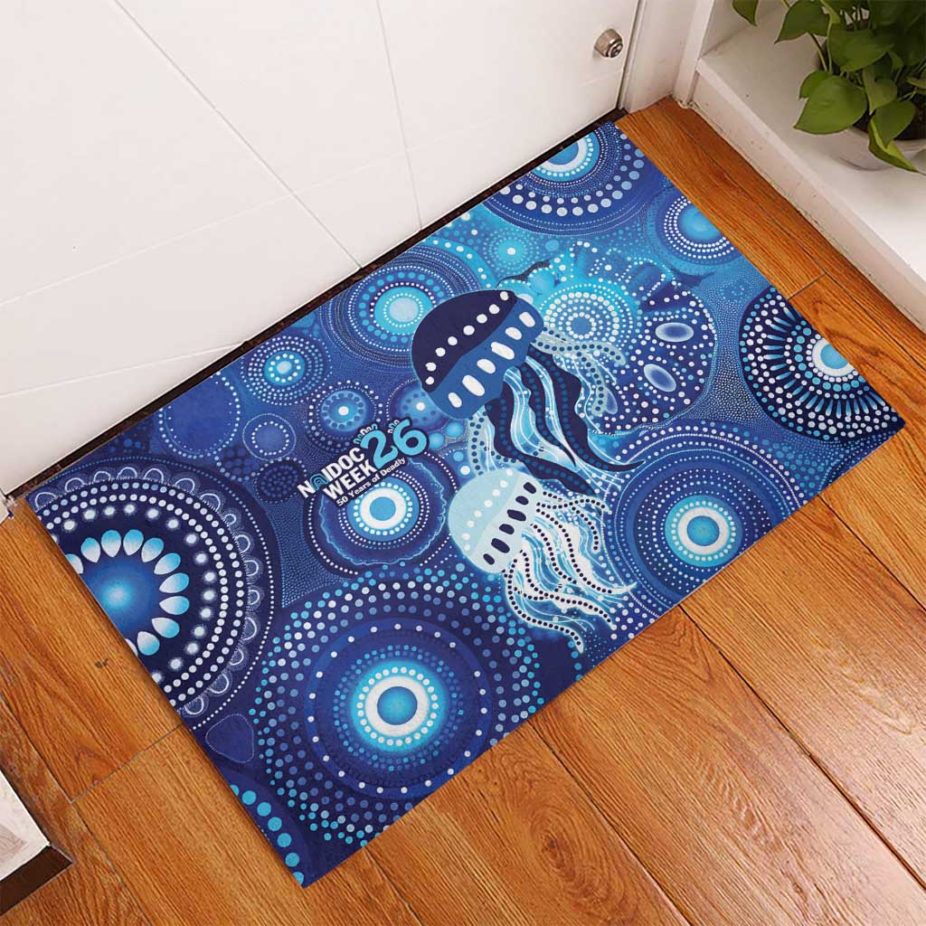 NAIDOC Deadly 50 Years Rubber Doormat Jellyfish Aboriginal Culture Inspired Blue