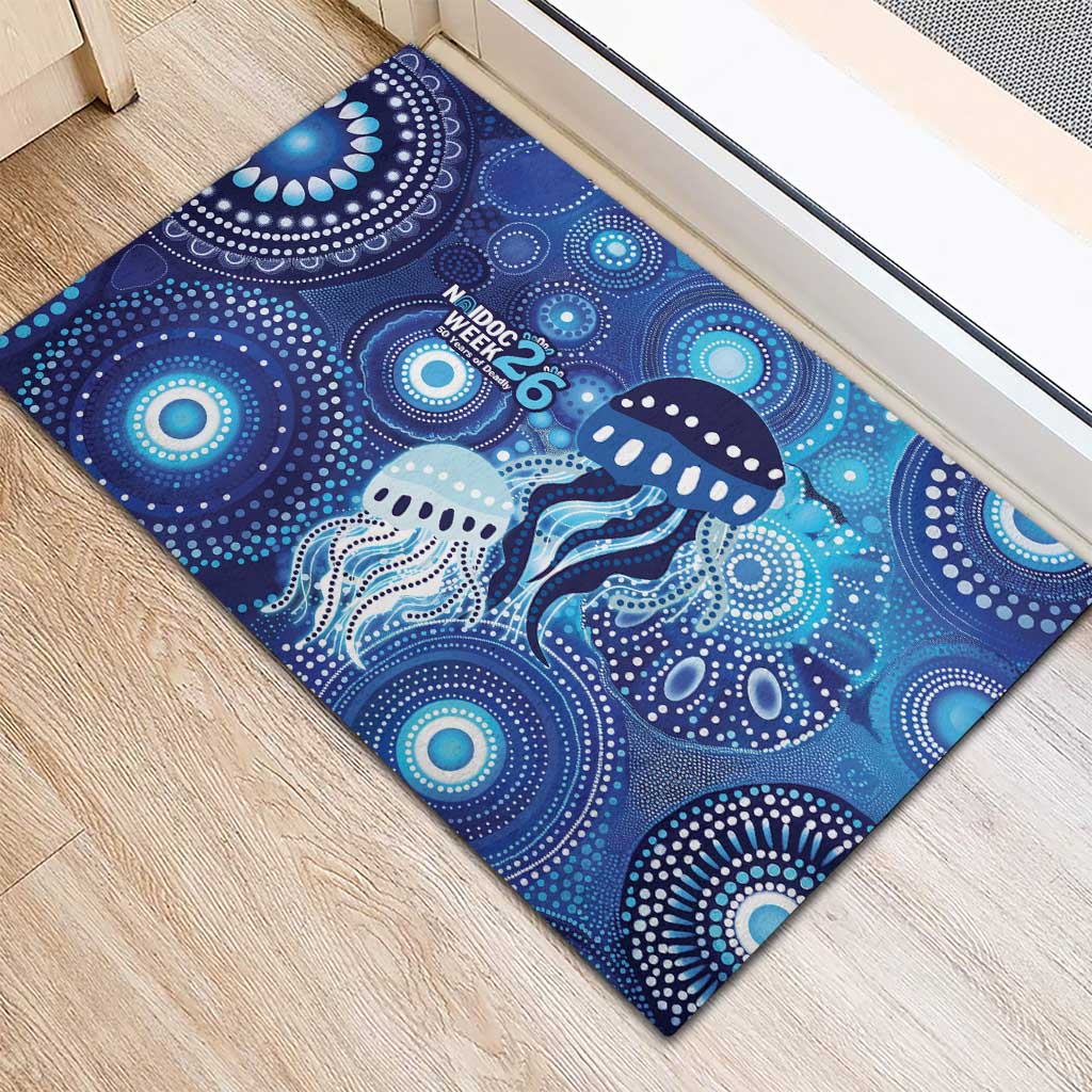 NAIDOC Deadly 50 Years Rubber Doormat Jellyfish Aboriginal Culture Inspired Blue