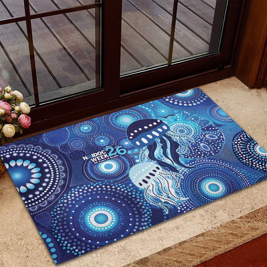 NAIDOC Deadly 50 Years Rubber Doormat Jellyfish Aboriginal Culture Inspired Blue