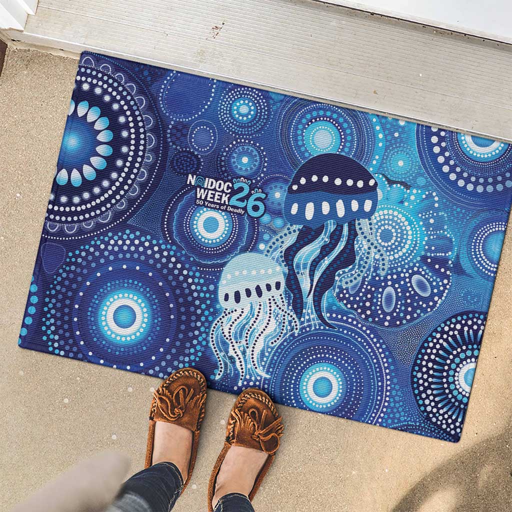NAIDOC Deadly 50 Years Rubber Doormat Jellyfish Aboriginal Culture Inspired Blue