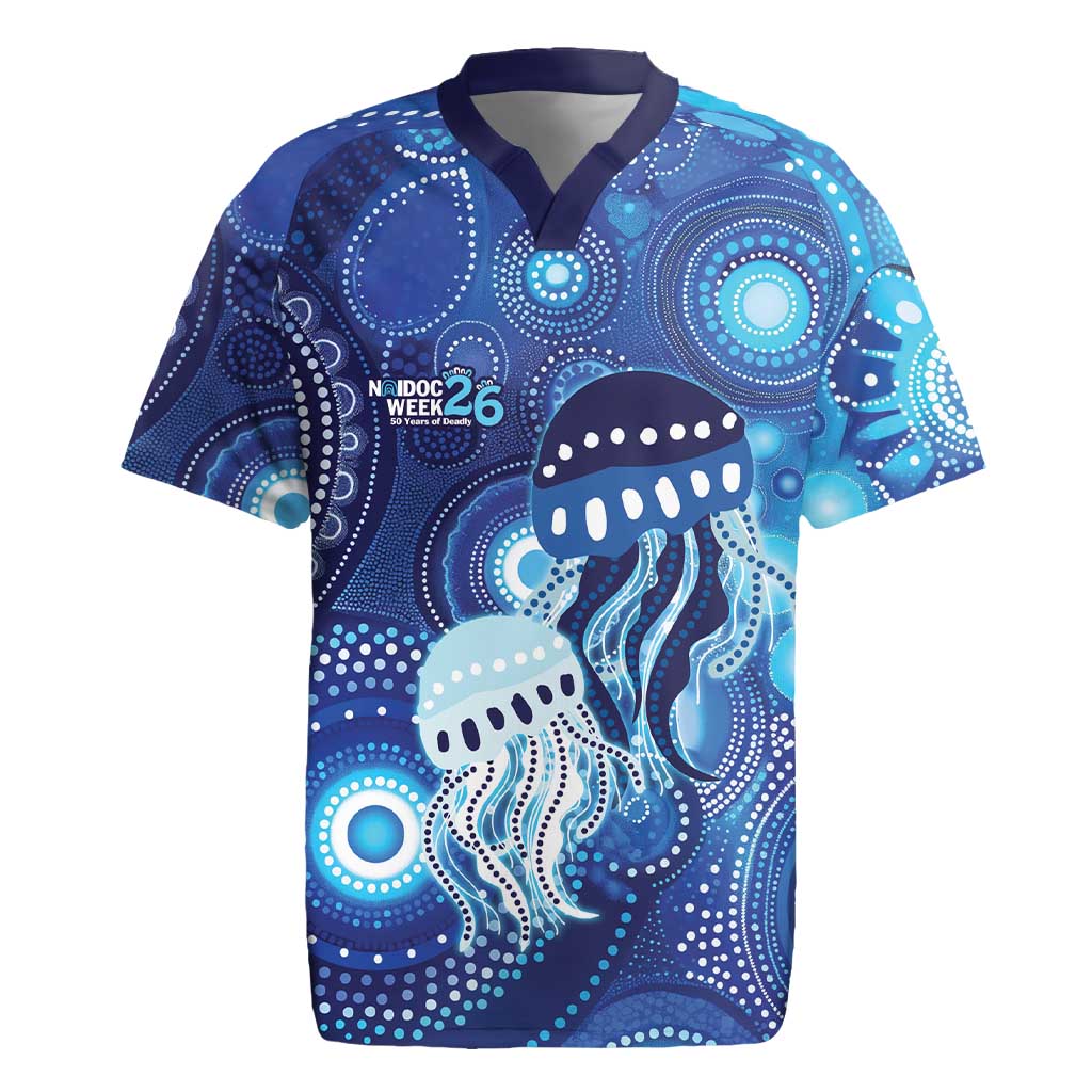 NAIDOC Deadly 50 Years Rugby Jersey Jellyfish Aboriginal Culture Inspired Blue