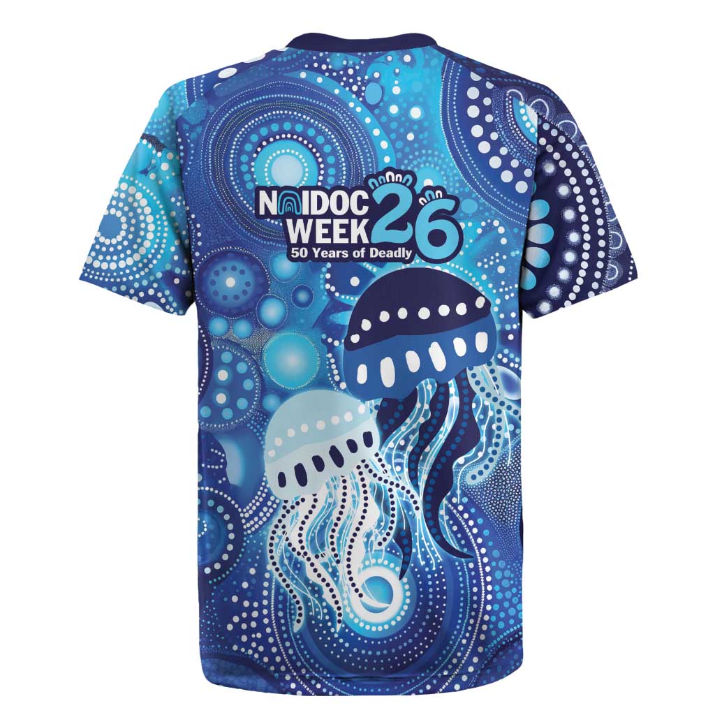 NAIDOC Deadly 50 Years Rugby Jersey Jellyfish Aboriginal Culture Inspired Blue