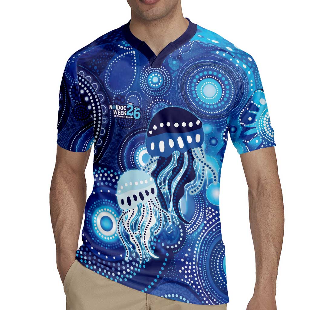 NAIDOC Deadly 50 Years Rugby Jersey Jellyfish Aboriginal Culture Inspired Blue
