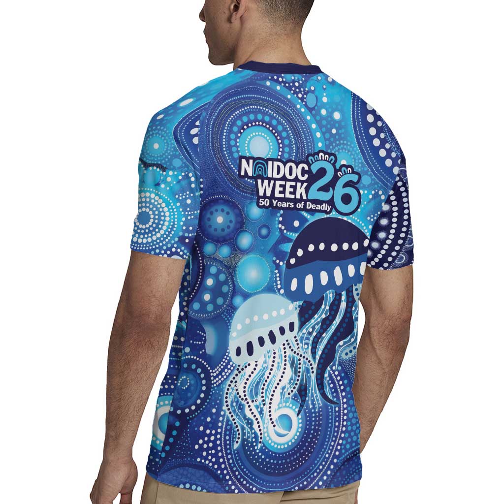 NAIDOC Deadly 50 Years Rugby Jersey Jellyfish Aboriginal Culture Inspired Blue