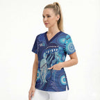 NAIDOC Deadly 50 Years Scrub Top Jellyfish Aboriginal Culture Inspired Blue