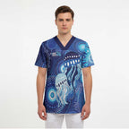 NAIDOC Deadly 50 Years Scrub Top Jellyfish Aboriginal Culture Inspired Blue
