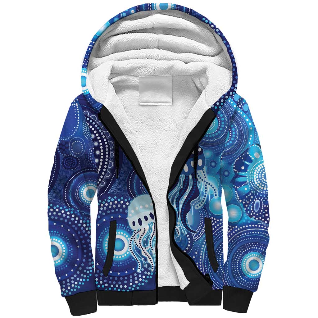 NAIDOC Deadly 50 Years Sherpa Hoodie Jellyfish Aboriginal Culture Inspired Blue