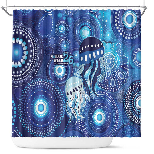 NAIDOC Deadly 50 Years Shower Curtain Jellyfish Aboriginal Culture Inspired Blue