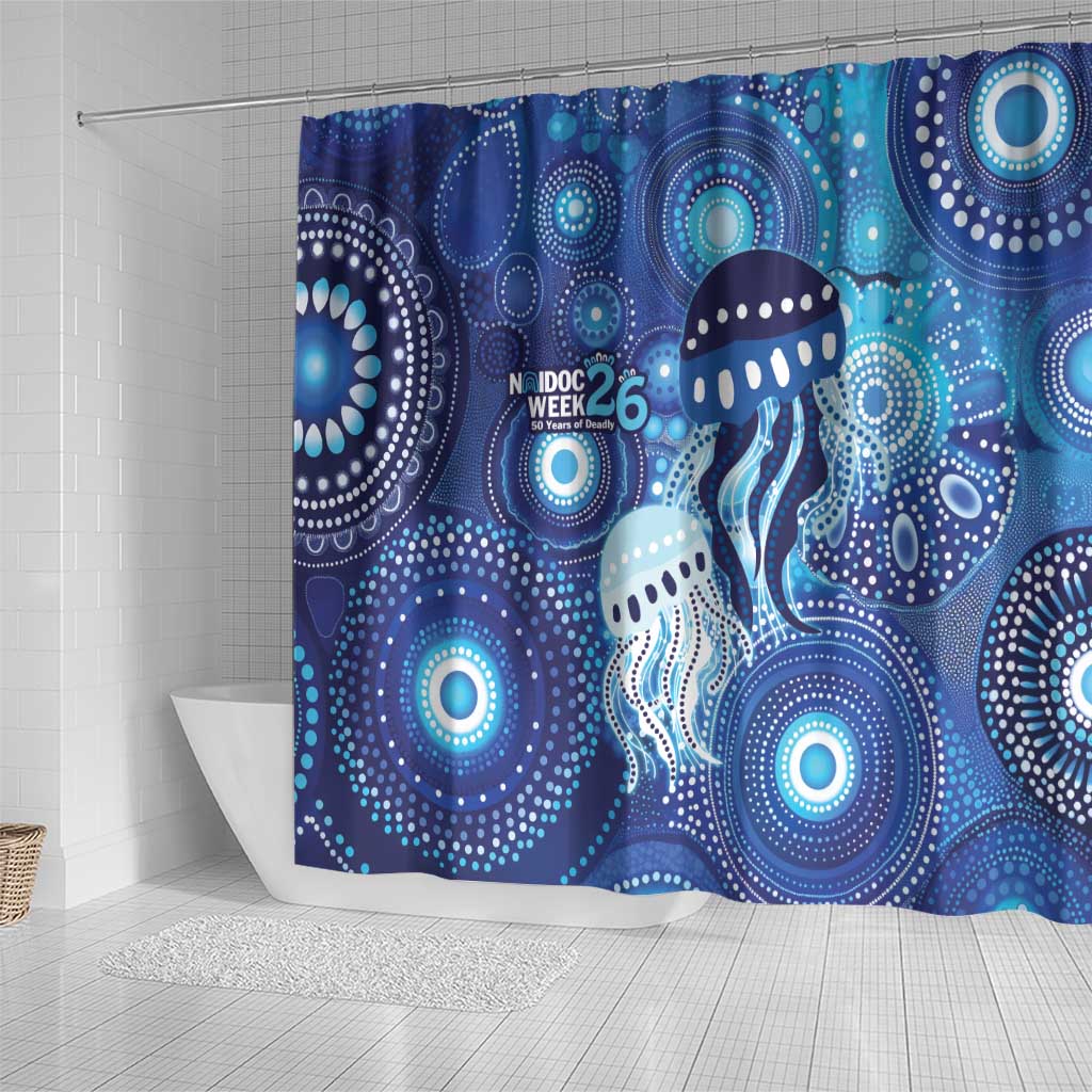 NAIDOC Deadly 50 Years Shower Curtain Jellyfish Aboriginal Culture Inspired Blue
