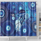 NAIDOC Deadly 50 Years Shower Curtain Jellyfish Aboriginal Culture Inspired Blue