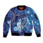 NAIDOC Deadly 50 Years Sleeve Zip Bomber Jacket Jellyfish Aboriginal Culture Inspired Blue