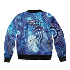 NAIDOC Deadly 50 Years Sleeve Zip Bomber Jacket Jellyfish Aboriginal Culture Inspired Blue