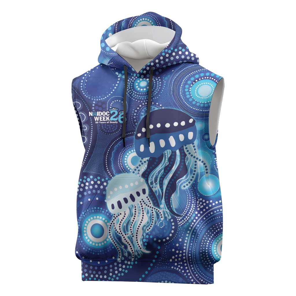 NAIDOC Deadly 50 Years Sleeveless Hoodie Jellyfish Aboriginal Culture Inspired Blue