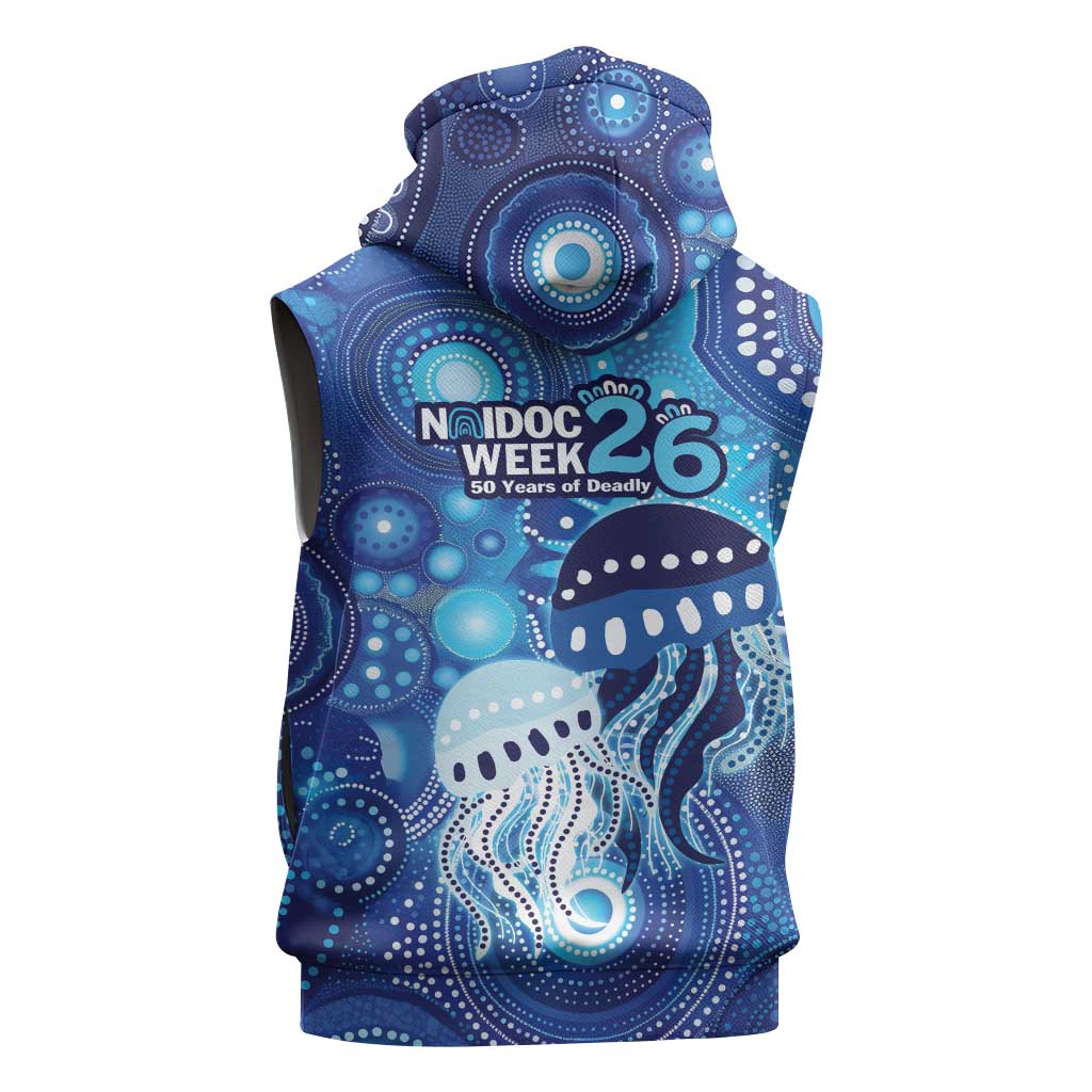 NAIDOC Deadly 50 Years Sleeveless Hoodie Jellyfish Aboriginal Culture Inspired Blue