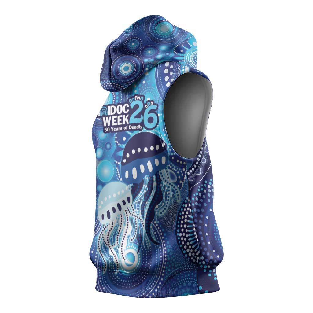 NAIDOC Deadly 50 Years Sleeveless Hoodie Jellyfish Aboriginal Culture Inspired Blue