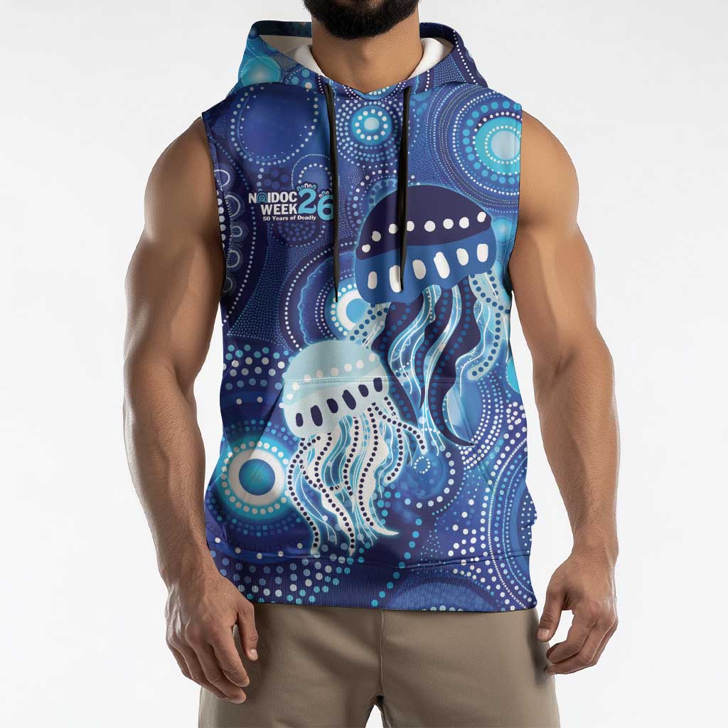 NAIDOC Deadly 50 Years Sleeveless Hoodie Jellyfish Aboriginal Culture Inspired Blue