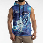 NAIDOC Deadly 50 Years Sleeveless Hoodie Jellyfish Aboriginal Culture Inspired Blue