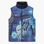 NAIDOC Deadly 50 Years Sleeveless Puffer Jacket Jellyfish Aboriginal Culture Inspired Blue