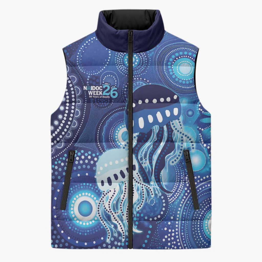 NAIDOC Deadly 50 Years Sleeveless Puffer Jacket Jellyfish Aboriginal Culture Inspired Blue