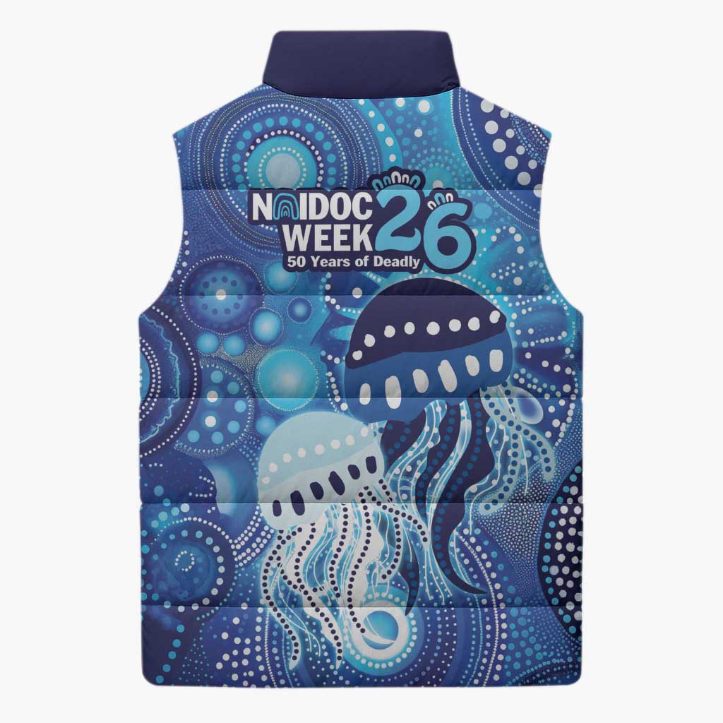 NAIDOC Deadly 50 Years Sleeveless Puffer Jacket Jellyfish Aboriginal Culture Inspired Blue