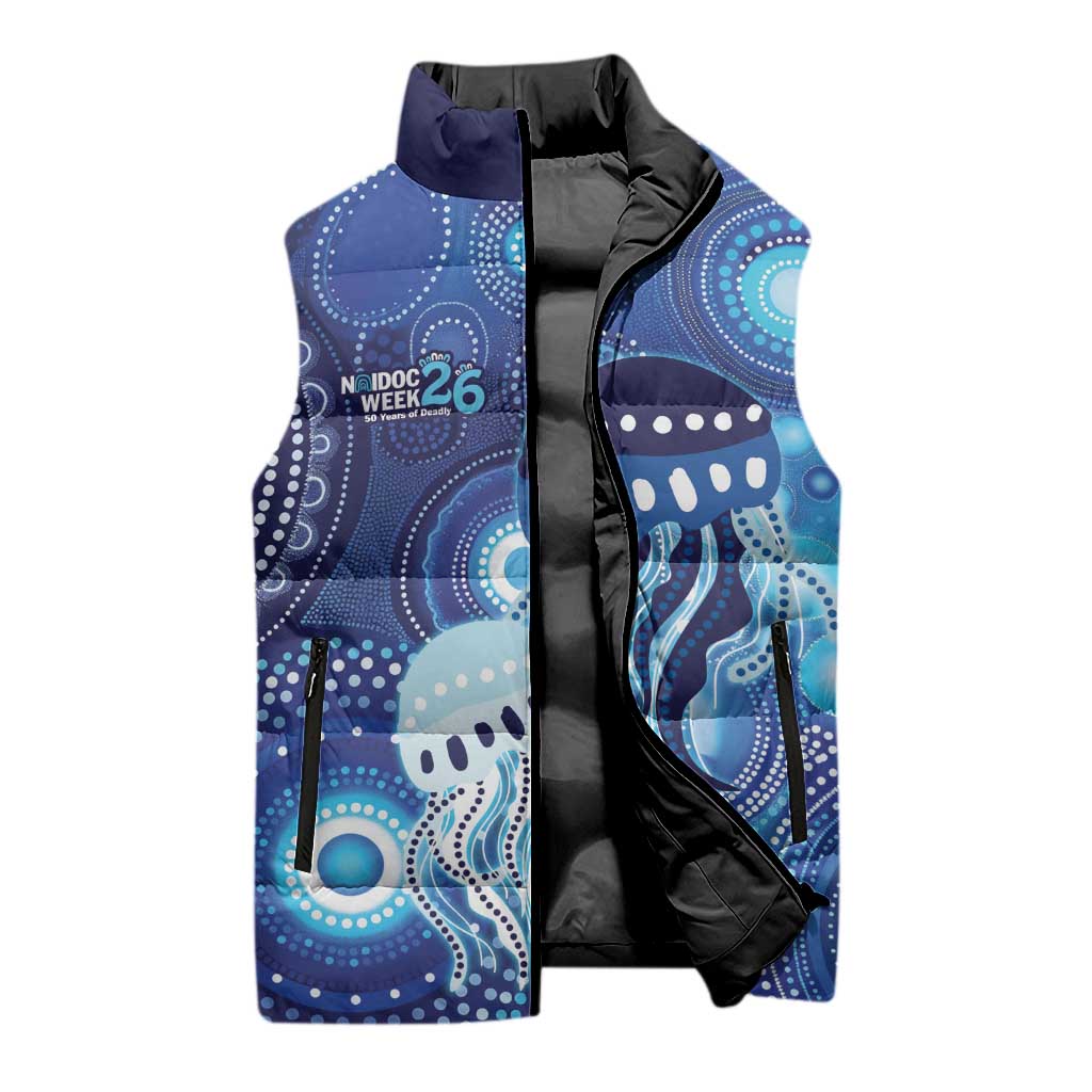 NAIDOC Deadly 50 Years Sleeveless Puffer Jacket Jellyfish Aboriginal Culture Inspired Blue