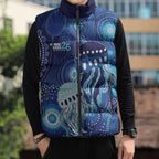 NAIDOC Deadly 50 Years Sleeveless Puffer Jacket Jellyfish Aboriginal Culture Inspired Blue