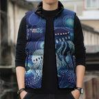 NAIDOC Deadly 50 Years Sleeveless Puffer Jacket Jellyfish Aboriginal Culture Inspired Blue