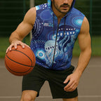 NAIDOC Deadly 50 Years Sleeveless Zip Hoodie Jellyfish Aboriginal Culture Inspired Blue