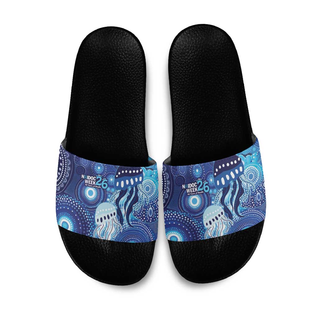 NAIDOC Deadly 50 Years Slide Sandals Jellyfish Aboriginal Culture Inspired Blue