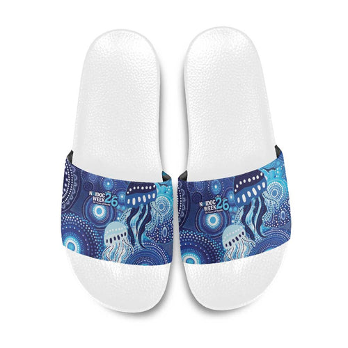 NAIDOC Deadly 50 Years Slide Sandals Jellyfish Aboriginal Culture Inspired Blue