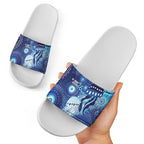 NAIDOC Deadly 50 Years Slide Sandals Jellyfish Aboriginal Culture Inspired Blue