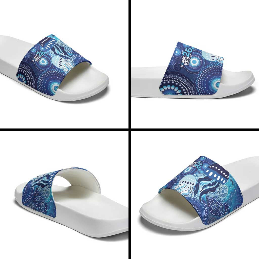 NAIDOC Deadly 50 Years Slide Sandals Jellyfish Aboriginal Culture Inspired Blue