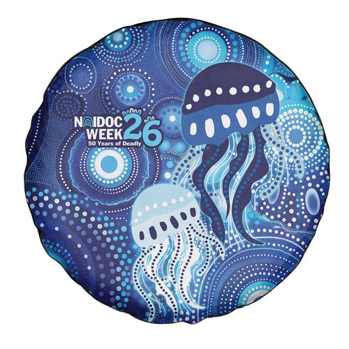 NAIDOC Deadly 50 Years Spare Tire Cover Jellyfish Aboriginal Culture Inspired Blue