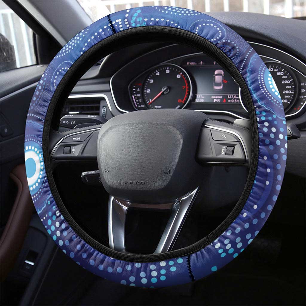 NAIDOC Deadly 50 Years Steering Wheel Cover Jellyfish Aboriginal Culture Inspired Blue
