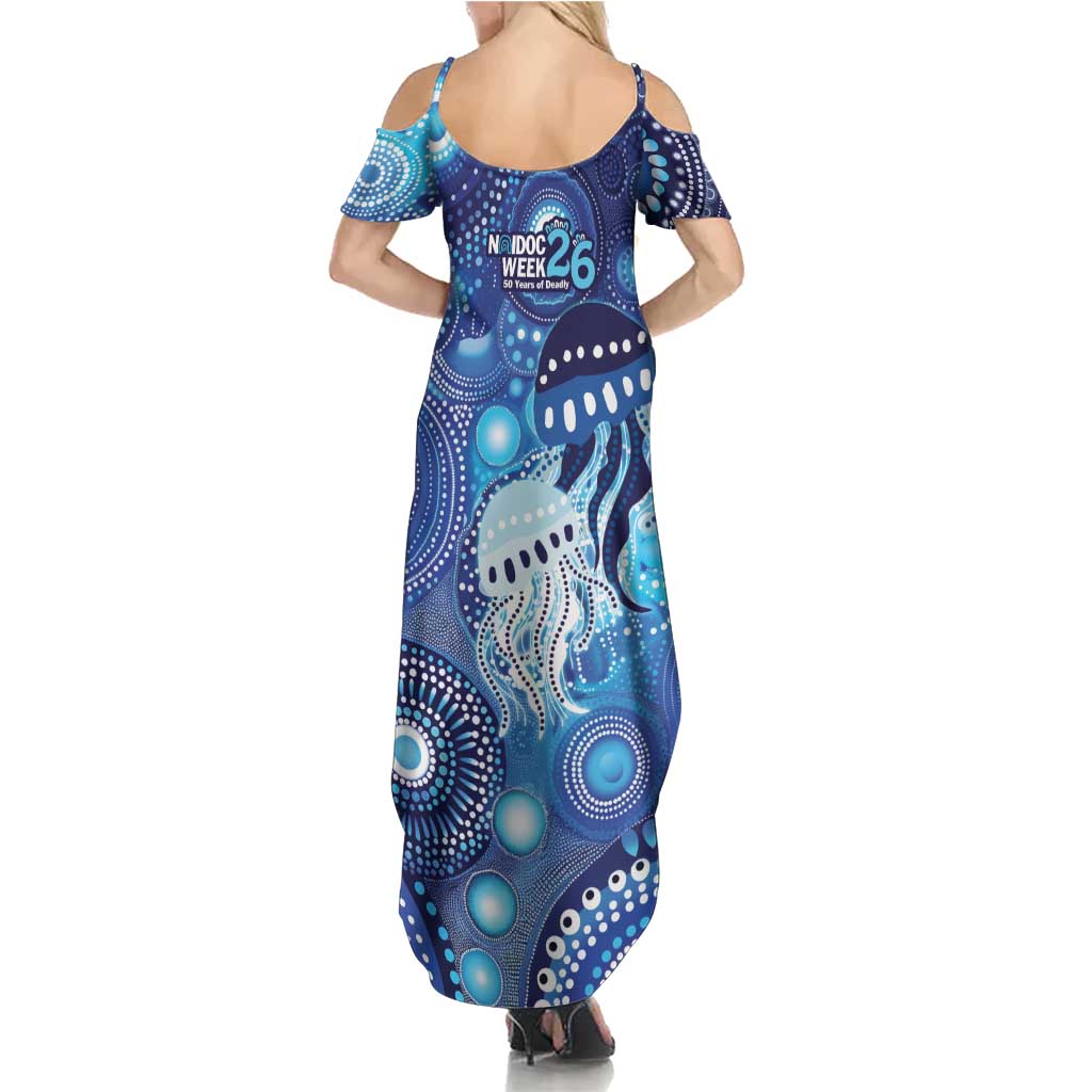 NAIDOC Deadly 50 Years Summer Maxi Dress Jellyfish Aboriginal Culture Inspired Blue