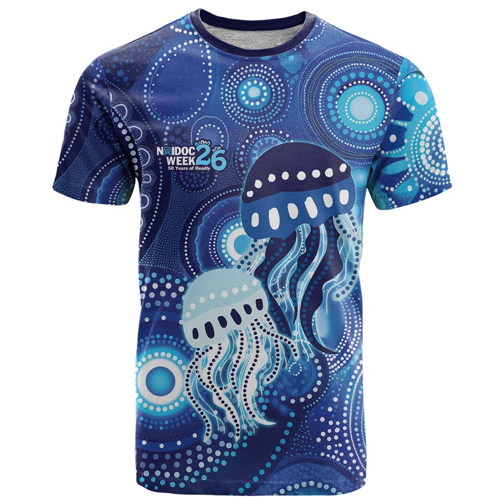 NAIDOC Deadly 50 Years T Shirt Jellyfish Aboriginal Culture Inspired Blue