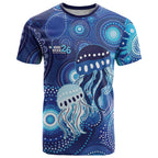 NAIDOC Deadly 50 Years T Shirt Jellyfish Aboriginal Culture Inspired Blue
