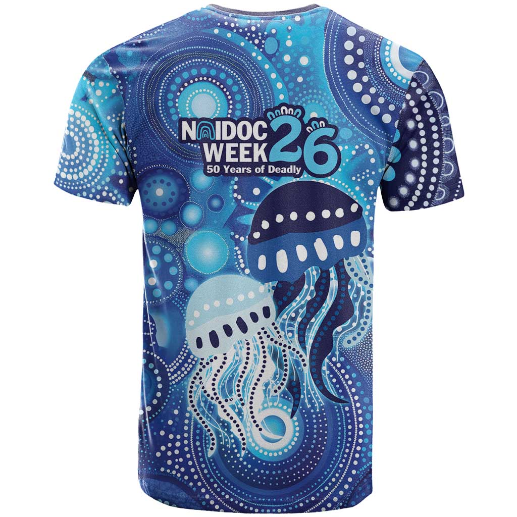 NAIDOC Deadly 50 Years T Shirt Jellyfish Aboriginal Culture Inspired Blue