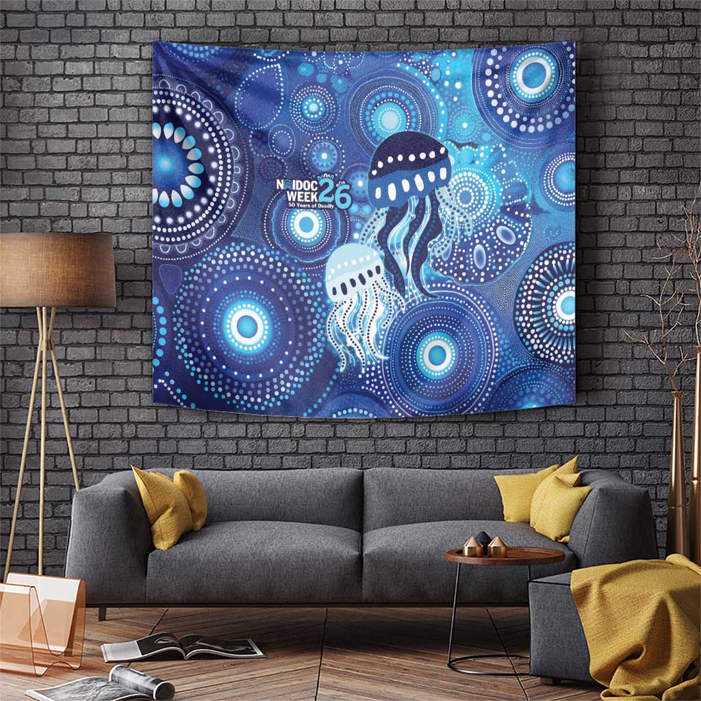 NAIDOC Deadly 50 Years Tapestry Jellyfish Aboriginal Culture Inspired Blue